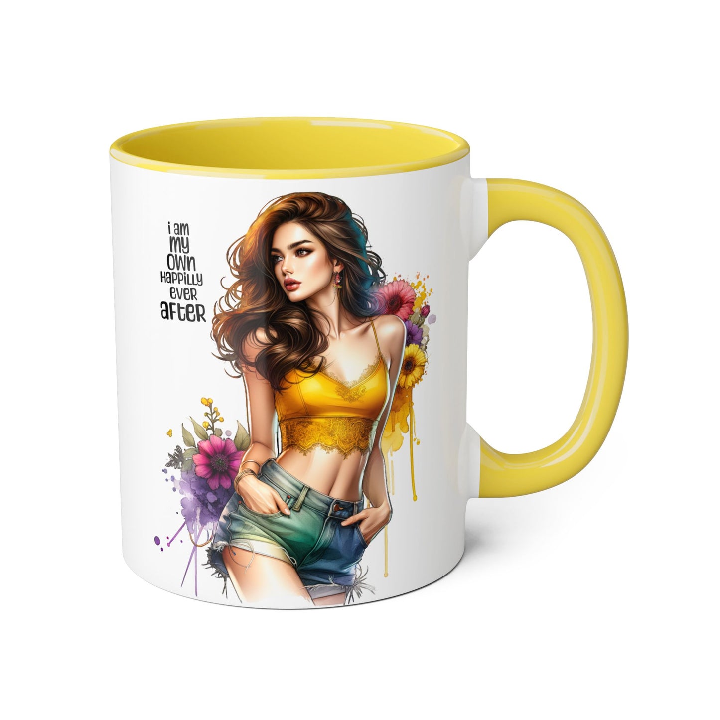 I Am My Own Happily Ever After Empowering Accent Mug, Inspirational Coffee Cup, Self-Love Gift, Vibrant Artwork Mug, Unique Floral Design, Cute Kitchen Decor