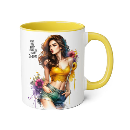 I Am My Own Happily Ever After Empowering Accent Mug, Inspirational Coffee Cup, Self-Love Gift, Vibrant Artwork Mug, Unique Floral Design, Cute Kitchen Decor