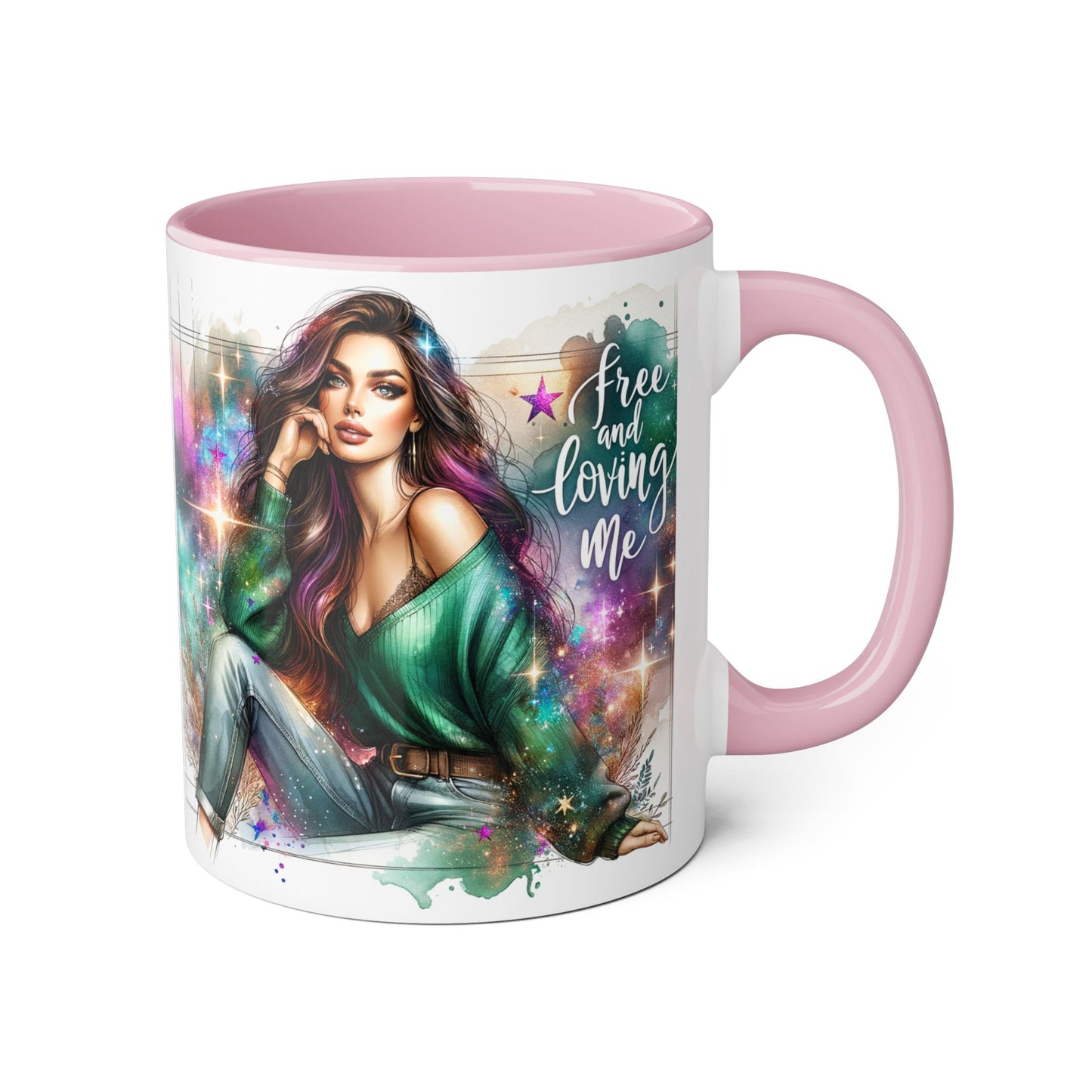 Mystical Art Accent Mug - Free and Loving Me, Unique Gift, Coffee Lover, Inspirational Decor, Fantasy Themed