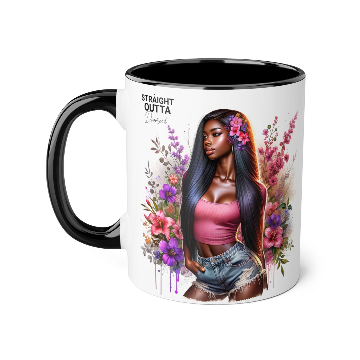 Straight Outta Divorced Humoristic Floral Accent Mug