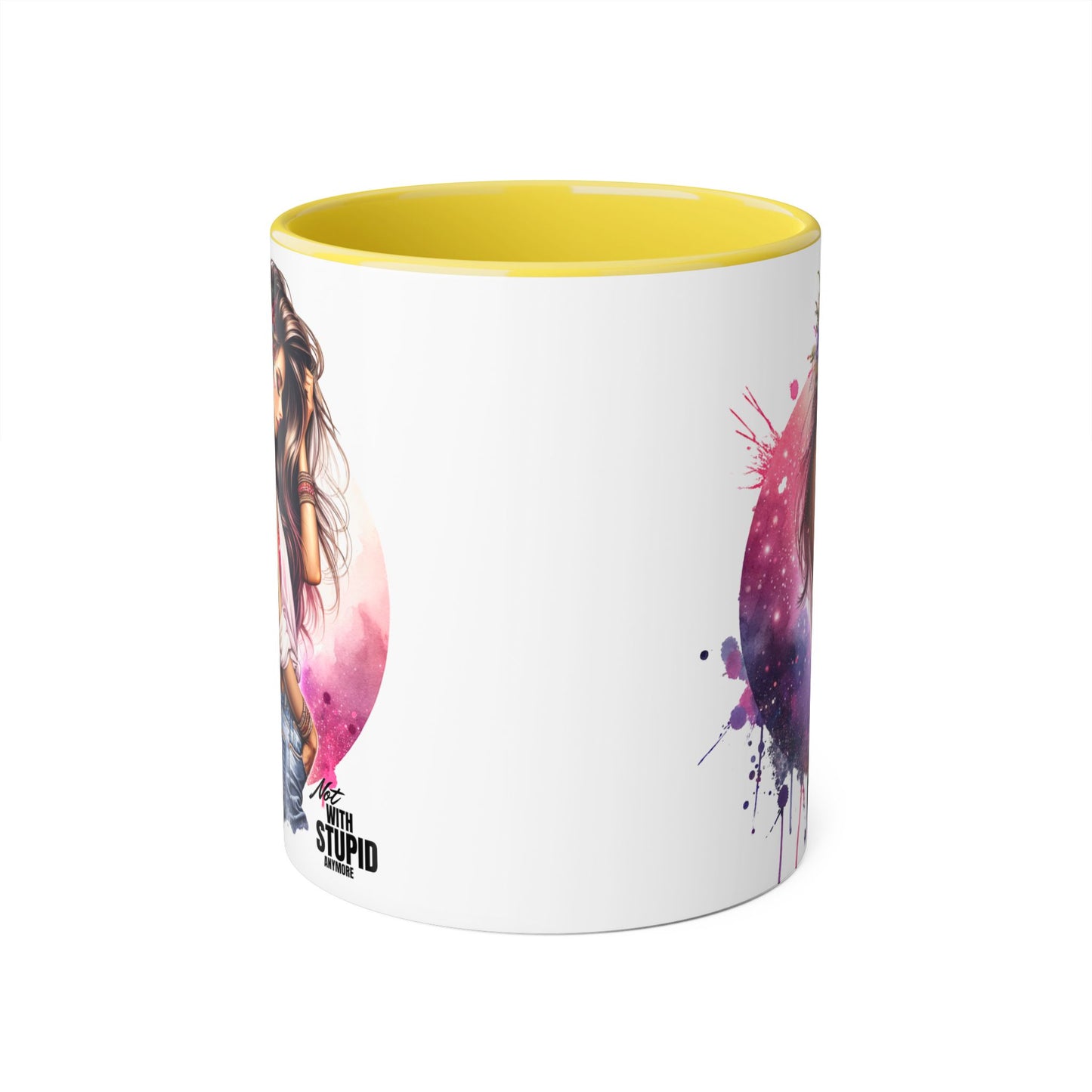 Not With Stupid Anymore Humoristic Artistic Accent Mug - Unique Drinkware for Art Lovers, Perfect Gift for Birthdays, Holidays, or Just Because