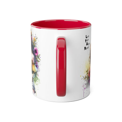 Colorful Artistic Accent Mug with Floral Design, Boho Coffee Cup, Gift for Her, Unique Tea Mug, Inspirational Quote Mug