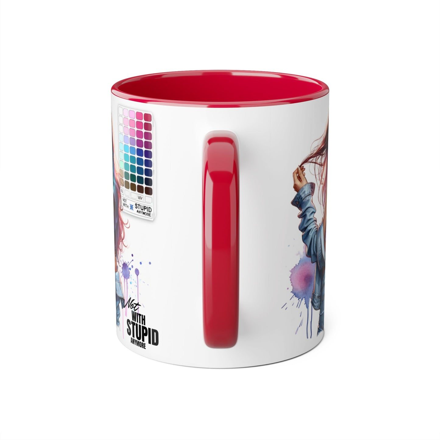 Not With Stupid Anymore Humoristic Vibrant Accent Mug - Perfect Gift for Creative Souls, Quirky Coffee Lover, Art Enthusiast, Birthday, or Just Because