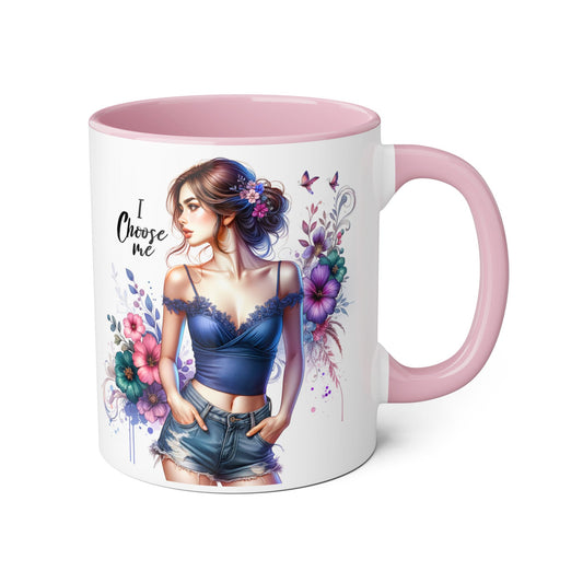 I Choose Me Floral Art Accent Mug, Inspirational Coffee Cup, Gifts for Her, Home Decor, Birthday Present, Self-Care Reminder