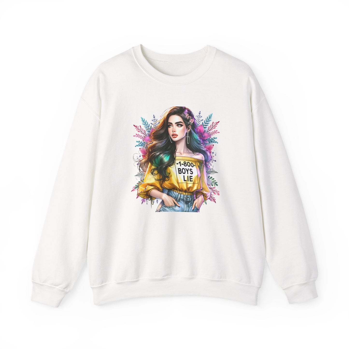 1-800-Boys-Lie Colorful Graphic Crewneck Sweatshirt - 'Boys Lie' Design, Unisex Sweatshirt, Trendy Gift, Casual Wear, Comfortable Outfit