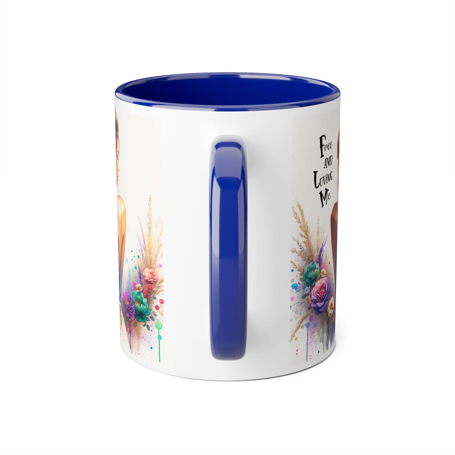 Free and Loving Me Floral Freedom Accent Mug - Inspirational Coffee Cup, Gift for Her, Artist Mug, Tea Lover's Cup, Home Decor