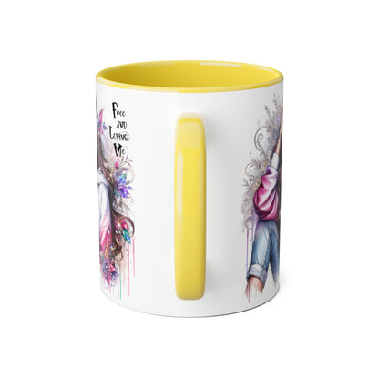 Bohemian Accent Mug - Free and Loving Me, Coffee Lover Gift, Artistic Drinkware, Unique Home Decor, Inspirational Mug