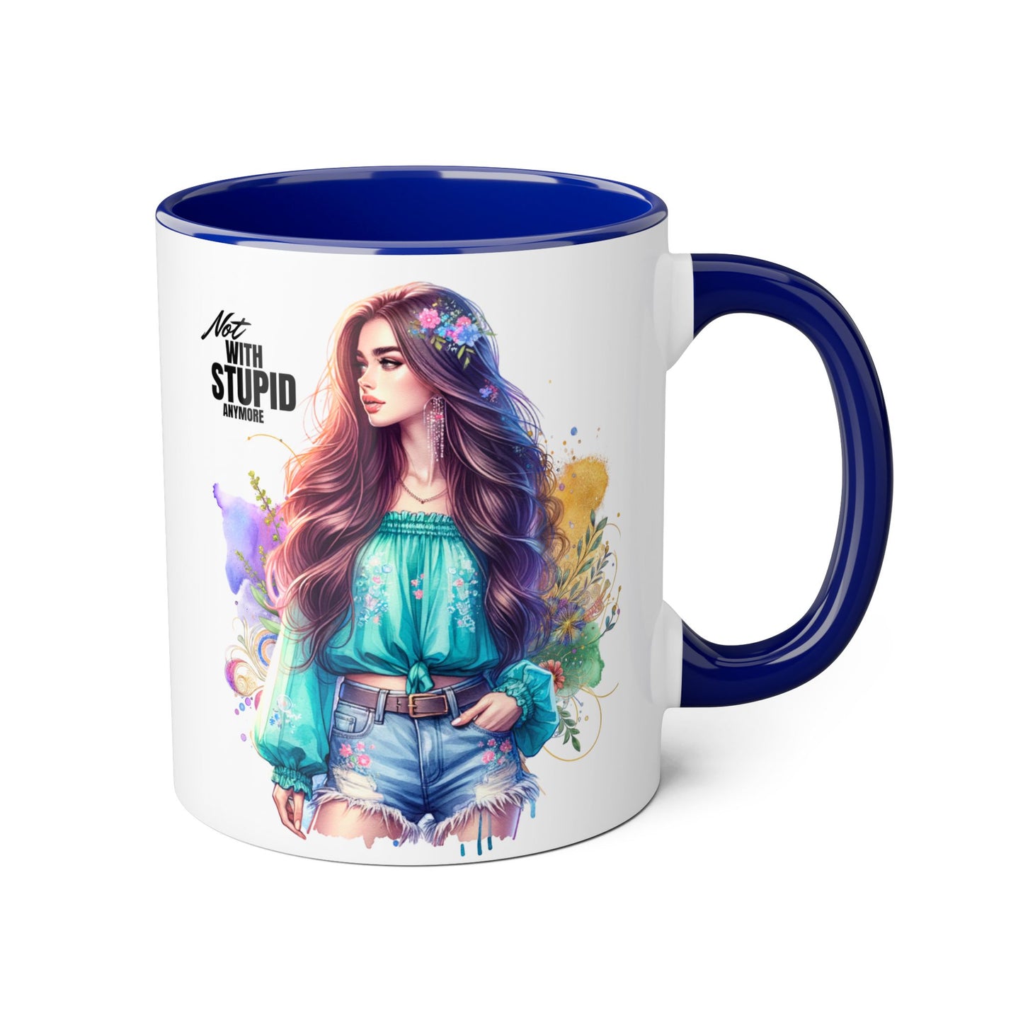 Not With Stupid Anymore Humoristic 11oz Accent Mug This humoristic mug