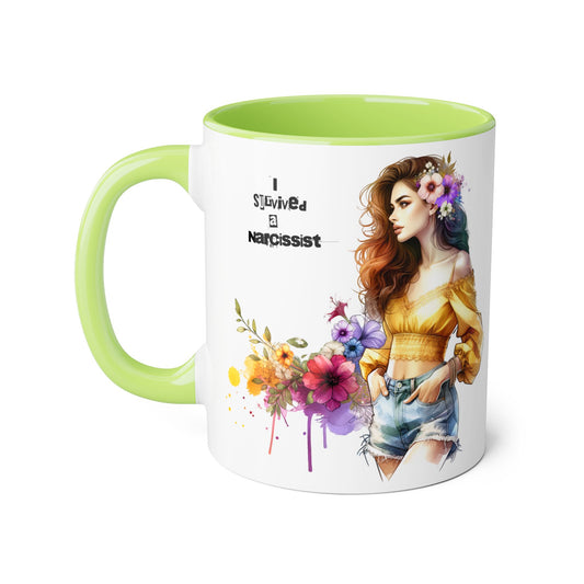 Empowering Accent Mug, Flower Art Coffee Cup, I Survived a Narcissist, Gift for Her, Inspirational Tea Mug, Self-Care