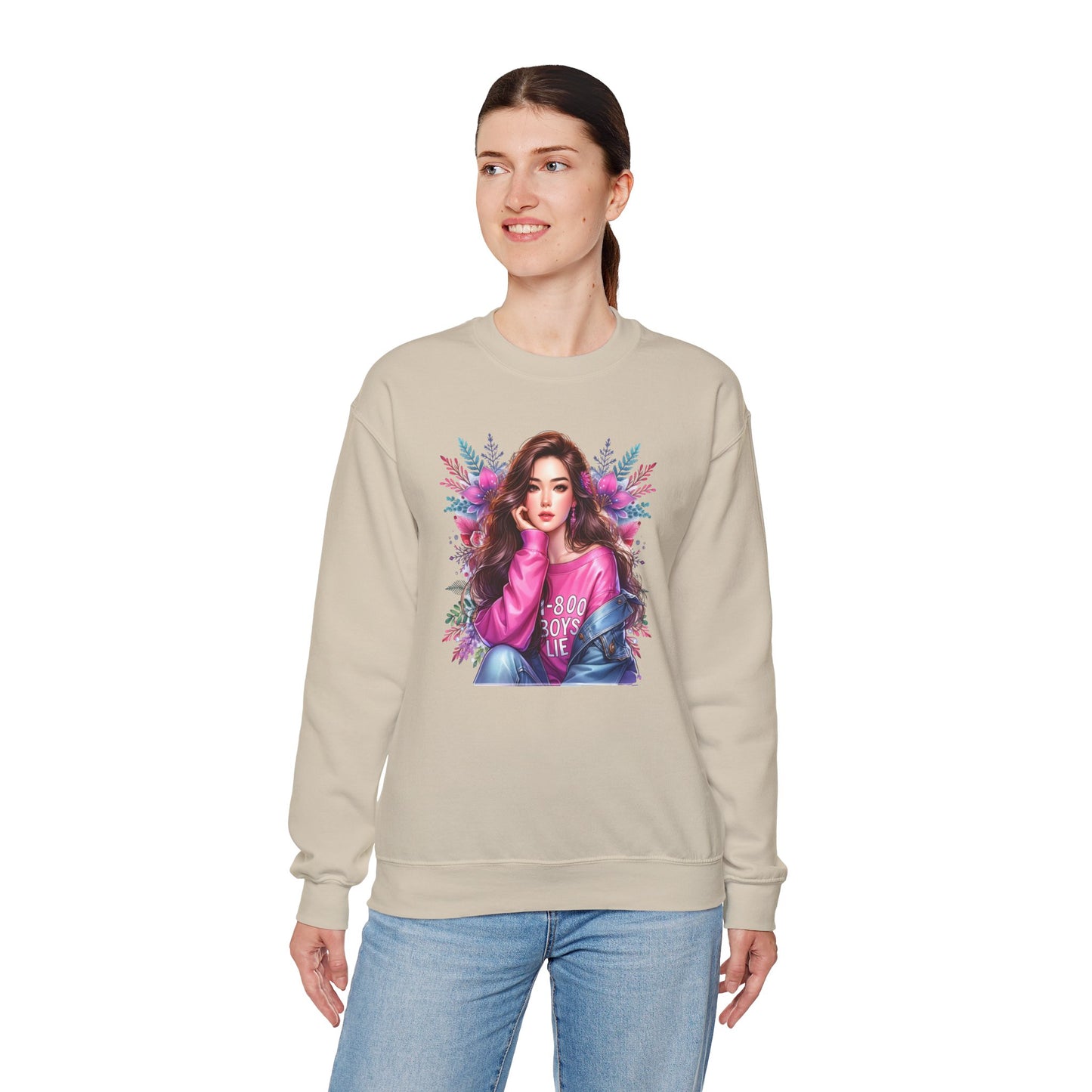 1-800-Boys-Lie Trendy Crewneck Sweatshirt - Cozy Unisex Pullover, Perfect for Casual Days, Gifts for Her, Cute Fashion Layering, Everyday Style