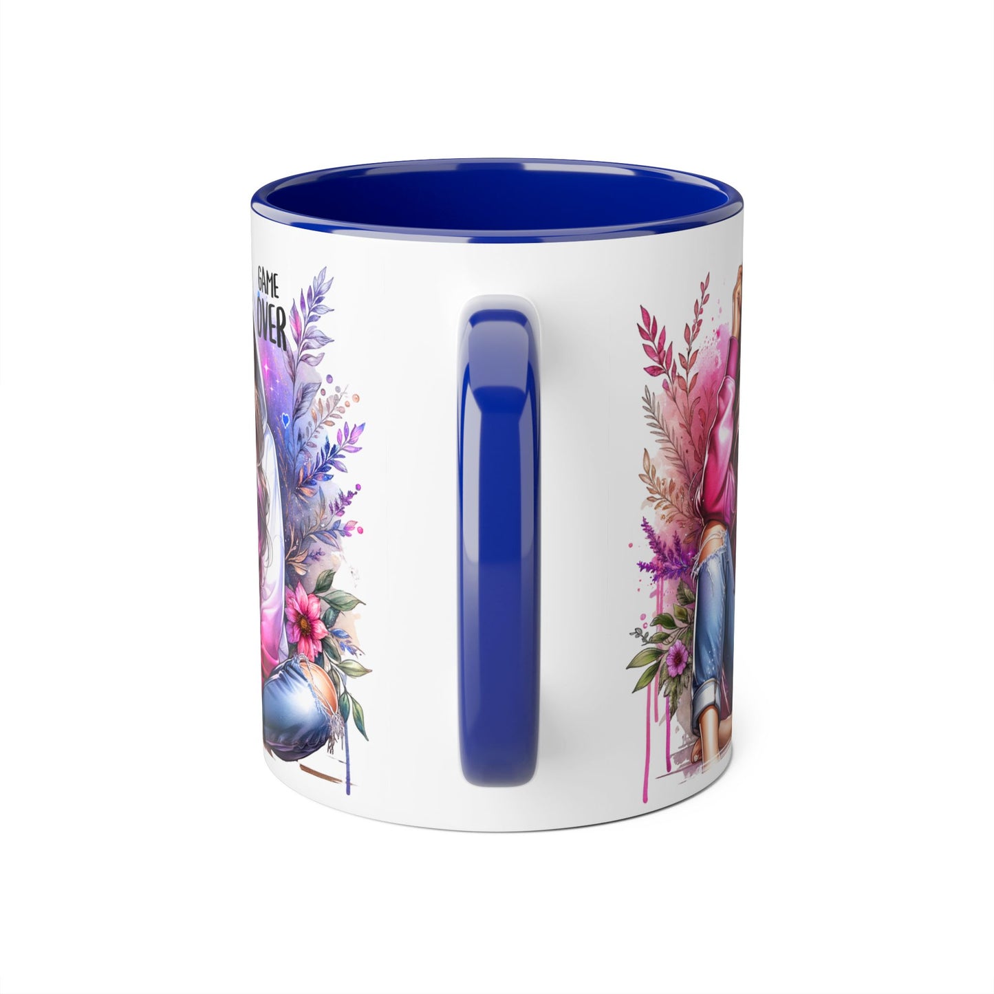 Stylish Gamer Mug, Game Over Coffee Cup, Floral Art Drinkware, Cute Gift for Gamers, Trendy Ceramic Tea Mug