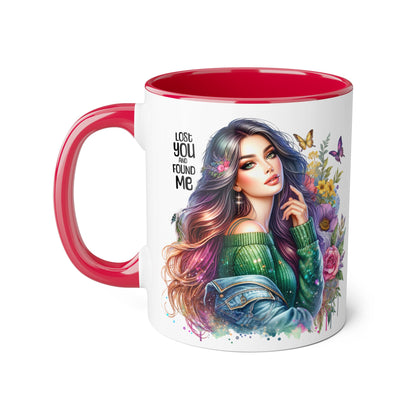 Colorful Accent Mug - "Lose You and Found Me" Design for Coffee Lovers, Unique Gift for Her, Floral Art Mug, Inspirational Drinkware