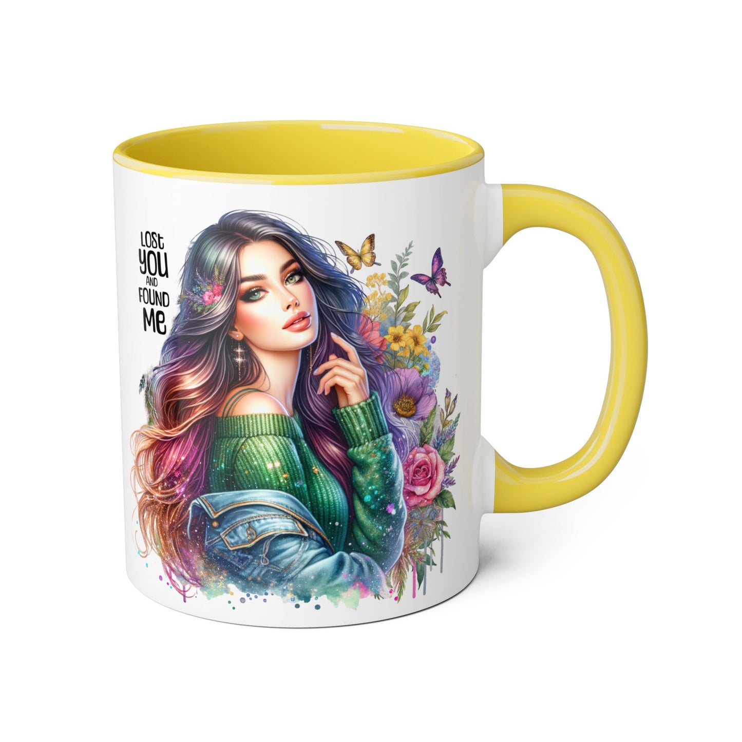 Colorful Accent Mug - "Lose You and Found Me" Design for Coffee Lovers, Unique Gift for Her, Floral Art Mug, Inspirational Drinkware
