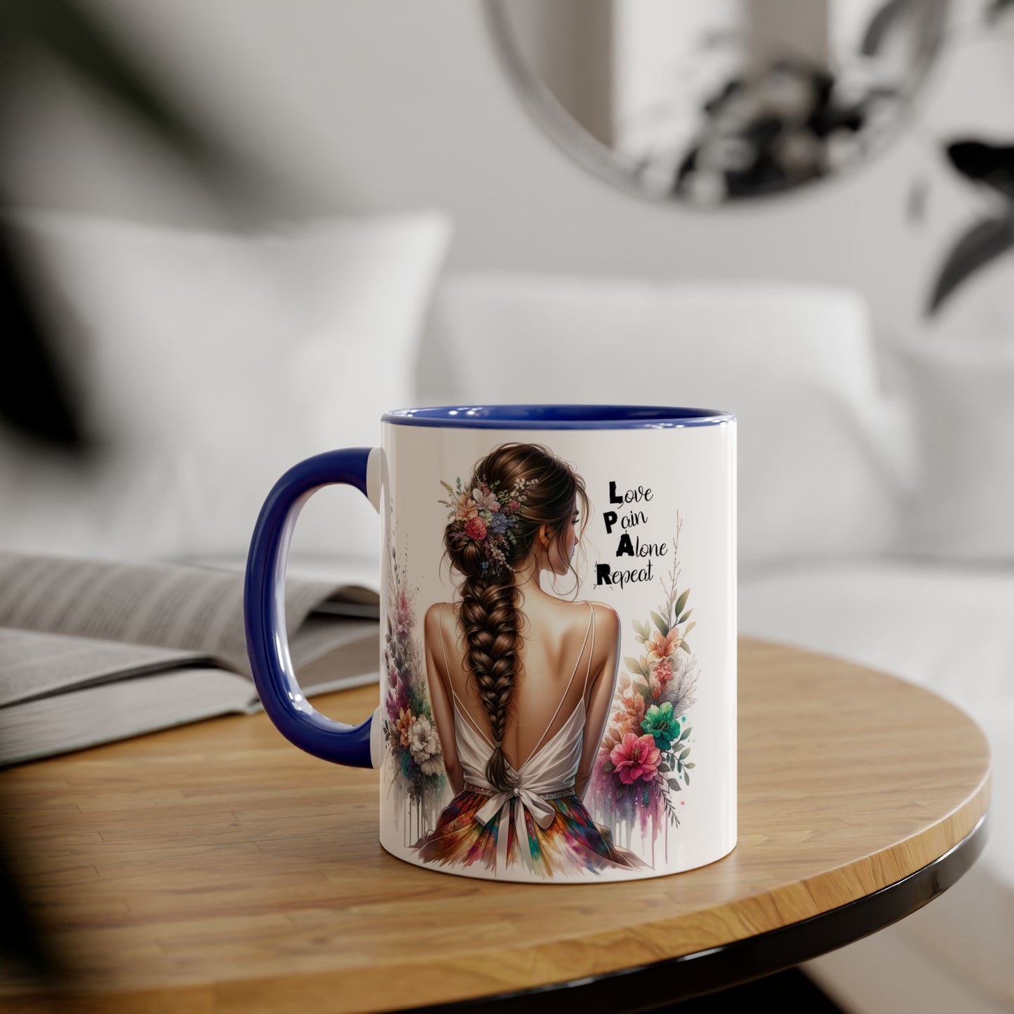 Beautiful Floral Accent Mug, Inspirational Coffee Cup, Love Pain Alone Repeat, Gift for Her, Home Decor, Bohemian Style