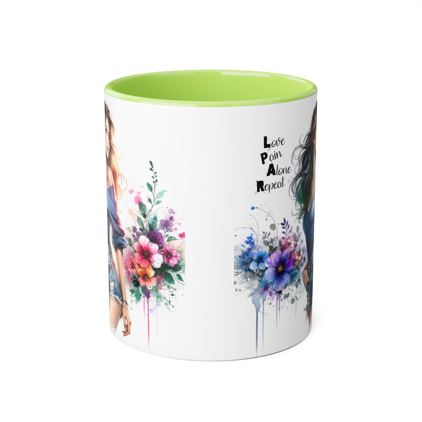 Stylish Accent Mug, Love Pain Alone Repeat Mug, Floral Design Coffee Cup, Gift for Her, Motivational Drinkware