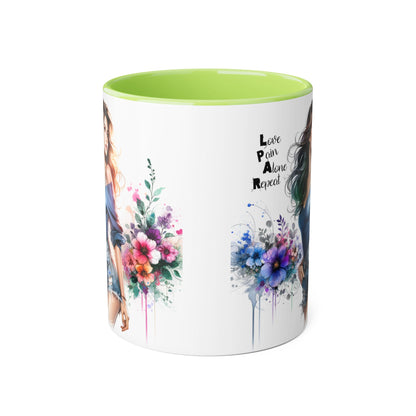Stylish Accent Mug, Love Pain Alone Repeat Mug, Floral Design Coffee Cup, Gift for Her, Motivational Drinkware