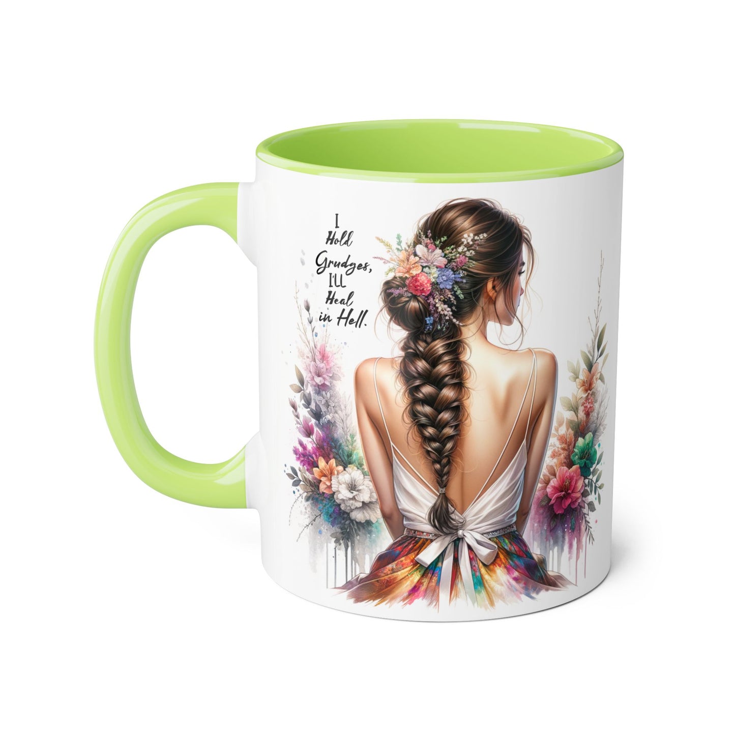 I Hold Grudges, I'll Heal in Hell Floral Art Accent Mug, Coffee Cup Gift, Inspirational Drinkware, Home Decor, Unique Present for Friends