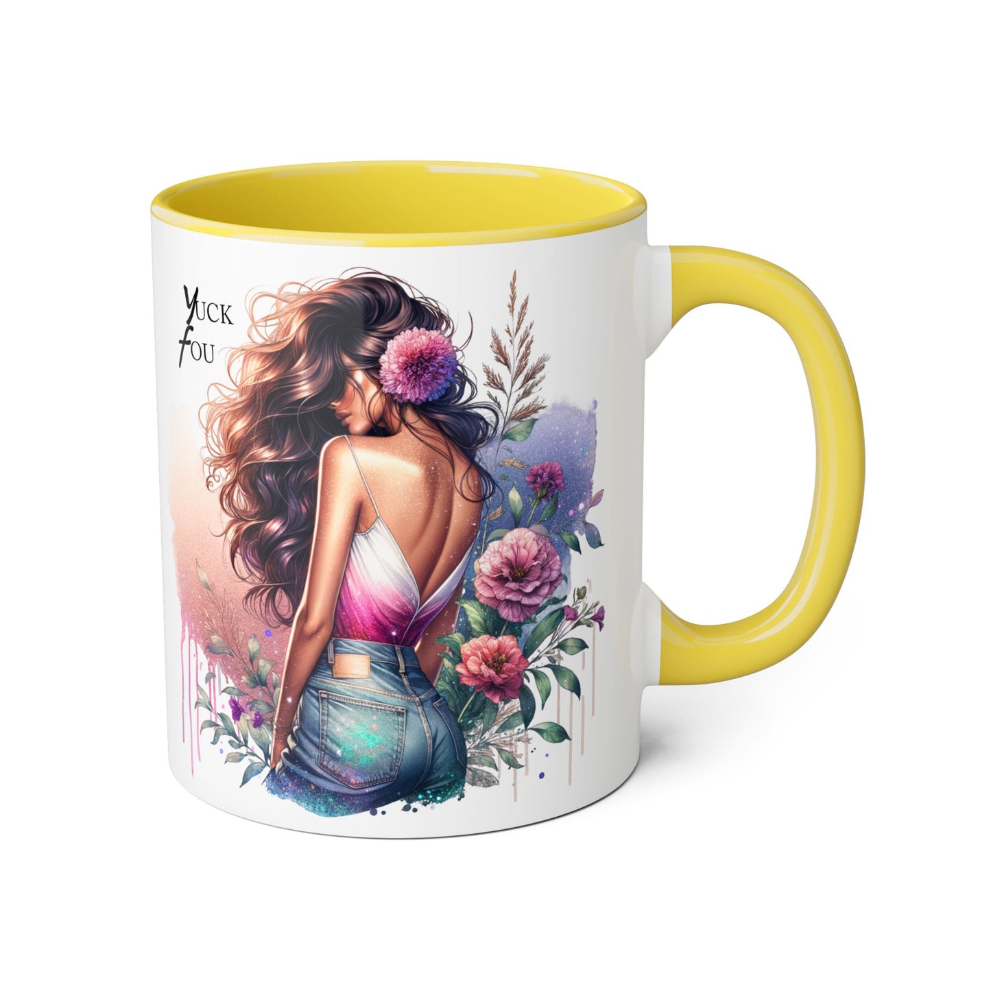 Yuck Fou Feminine Floral Accent Mug, 11oz Coffee Cup, Gift for Her, Inspirational Coffee Mug, Stylish Kitchen Decor, Birthday Gift