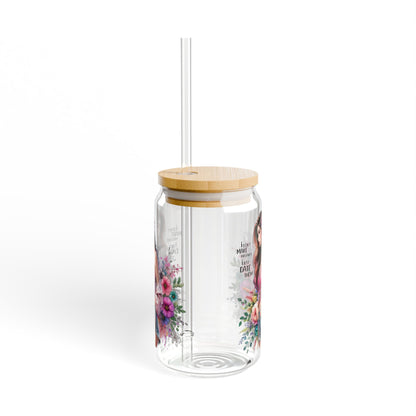 I Don't Make Mistakes, I Date Them Floral Sipper Glass, Drinkware for Summer, Pink Floral Water Bottle, Eco-Friendly Glass Jar, Party Favors, Gift for Her