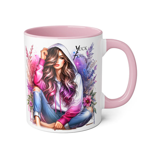 Yuck Fou Chic Floral Accent Mug, Inspirational Coffee Cup, Gift for Her, Relaxing Tea Mug, Boho Style Drinkware, Unique Home Decor