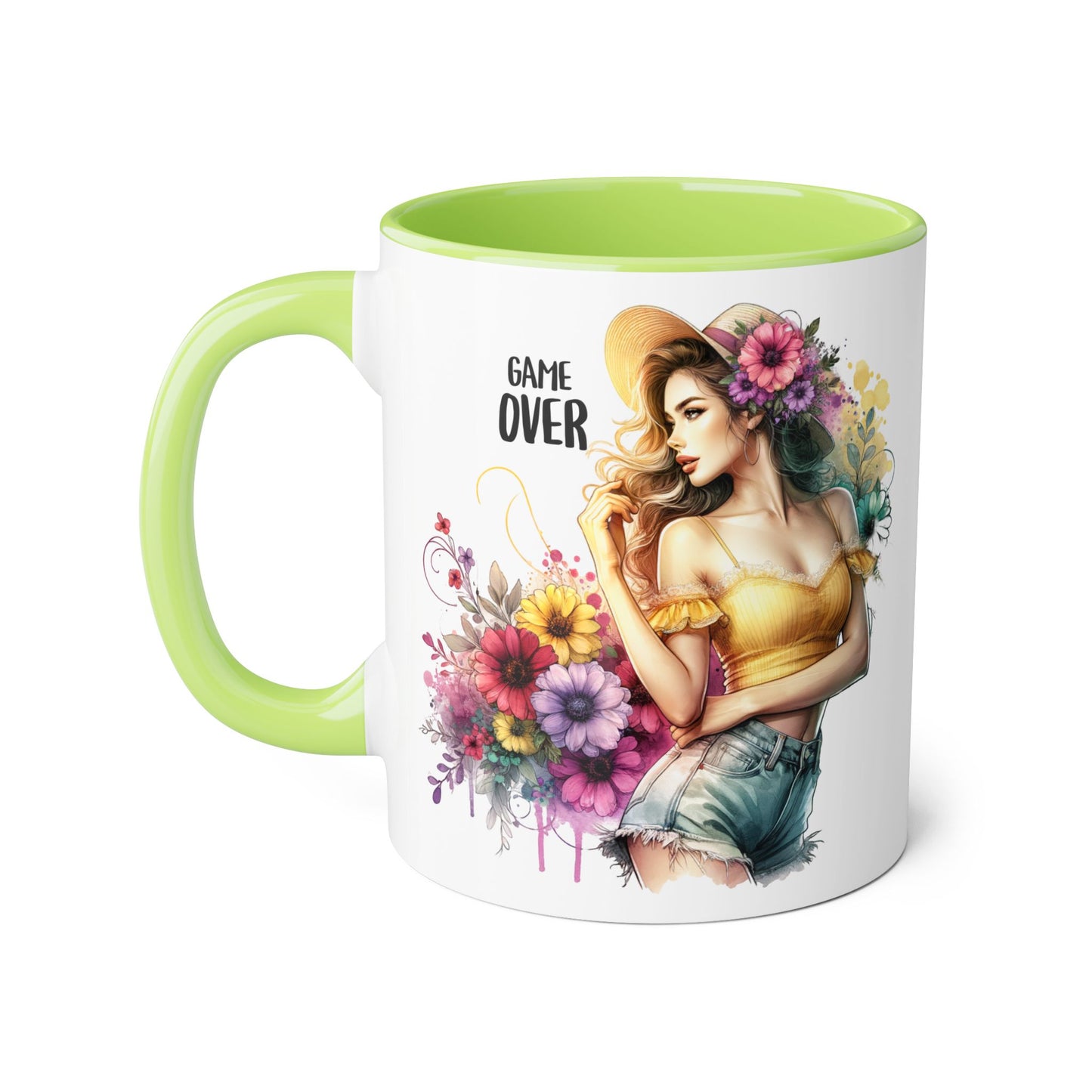 Game Over Floral Accent Mug, Gift for Gamers, Coffee Tea Cup, Home Decor, Birthday, Celebration, Unique Mug