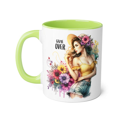 Game Over Floral Accent Mug, Gift for Gamers, Coffee Tea Cup, Home Decor, Birthday, Celebration, Unique Mug