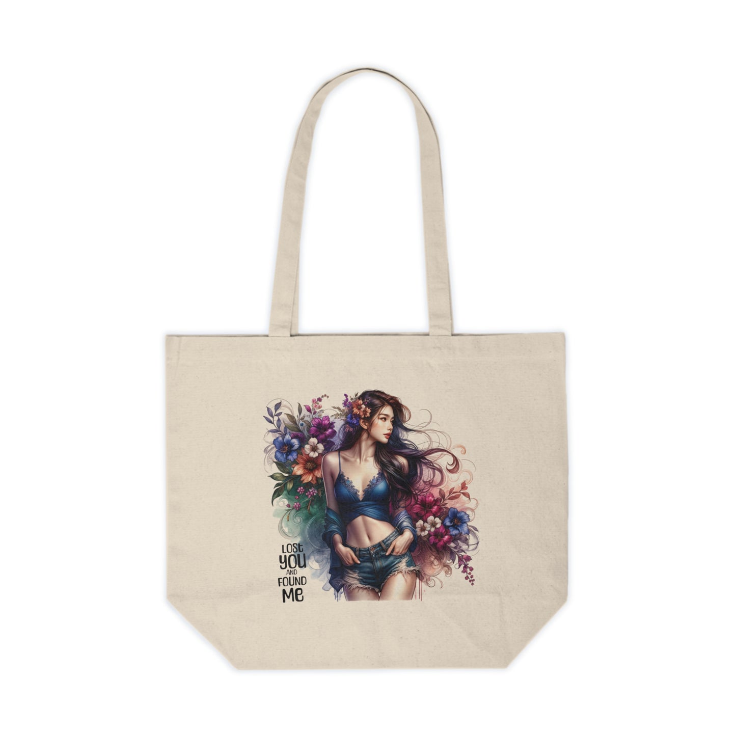 Lost You and Found Me Floral Art Canvas Tote Bag - Botanical Shopping Bag, Eco-Friendly Grocery Tote, Gift for Her, Unique Flower Pattern, Boho Chic Style