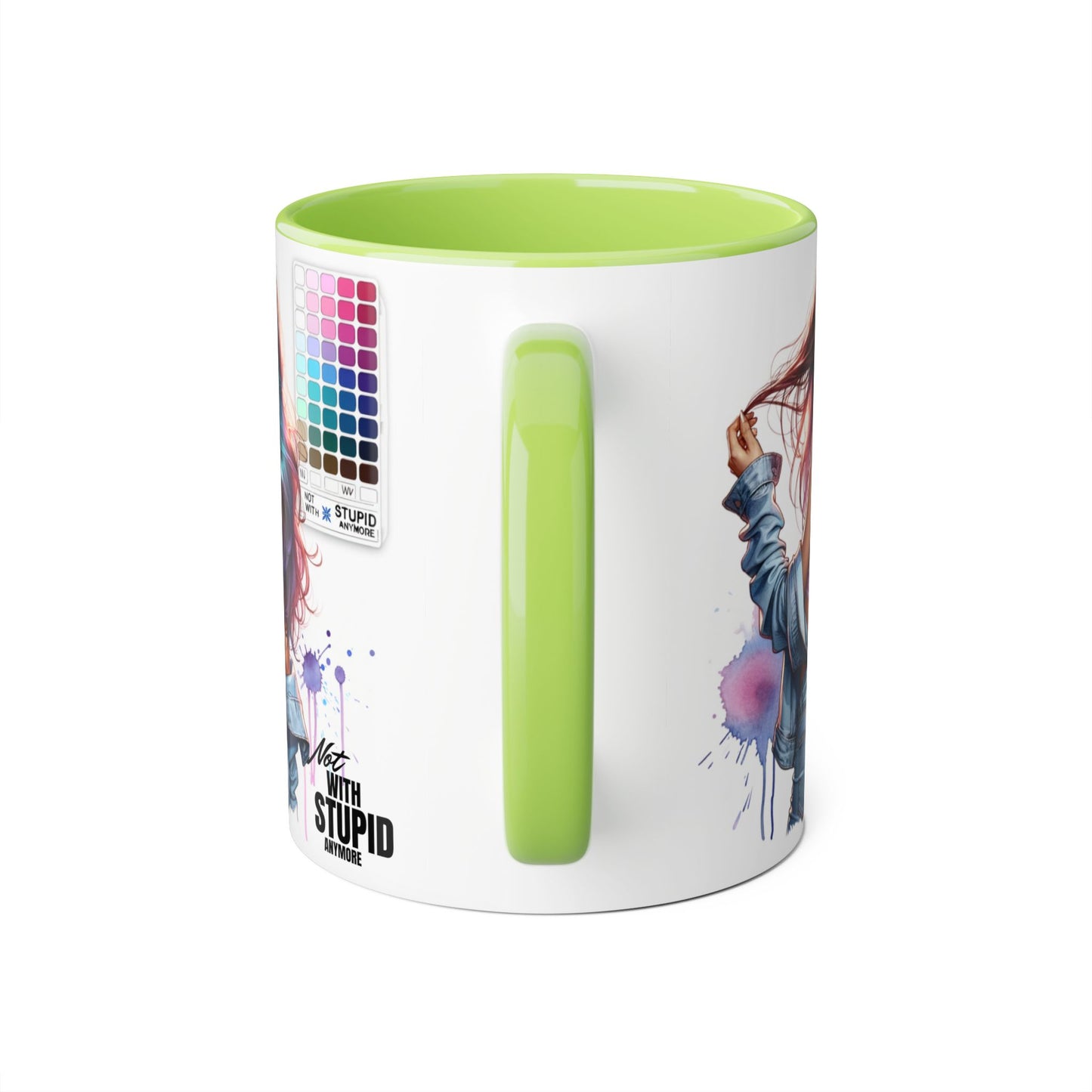 Not With Stupid Anymore Humoristic Vibrant Accent Mug - Perfect Gift for Creative Souls, Quirky Coffee Lover, Art Enthusiast, Birthday, or Just Because
