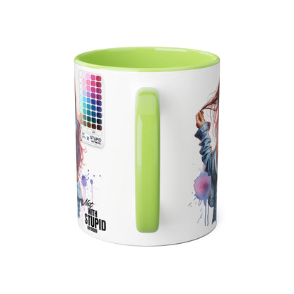 Not With Stupid Anymore Humoristic Vibrant Accent Mug - Perfect Gift for Creative Souls, Quirky Coffee Lover, Art Enthusiast, Birthday, or Just Because