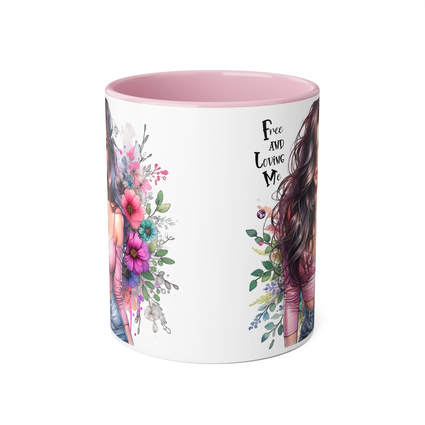Free and Loving Me Chic Art Mug, Emotional Inspiration, Gift For Friends, Coffee Lover, Floral Design, Daily Motivation