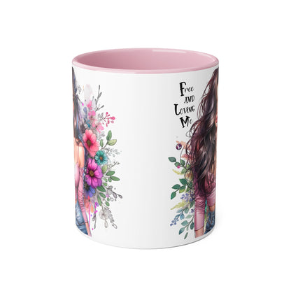 Free and Loving Me Chic Art Mug, Emotional Inspiration, Gift For Friends, Coffee Lover, Floral Design, Daily Motivation