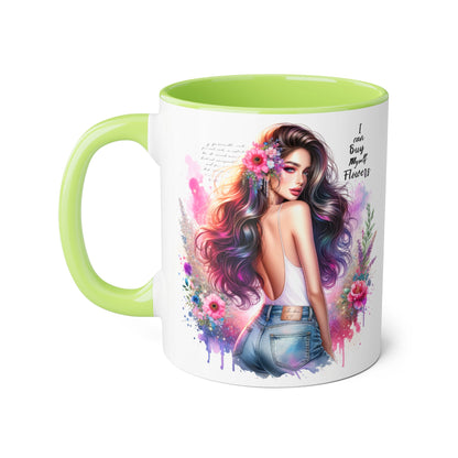 I Can Buy Myself Flowers Floral Art Coffee Mug, Botanical Gift for Her, Colorful Mug for Tea, Art Lover Present, Inspirational Quote Cup