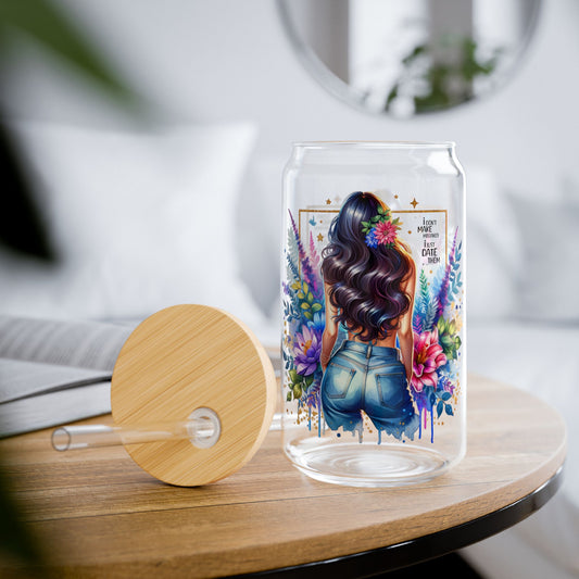 I Don't Make Mistakes, I Date Them Floral Sipper Glass, Stylish Drinkware, Summer Party Accessory, Eco-Friendly Beverage Container, Unique Gift Idea, Colorful Jar with Straw