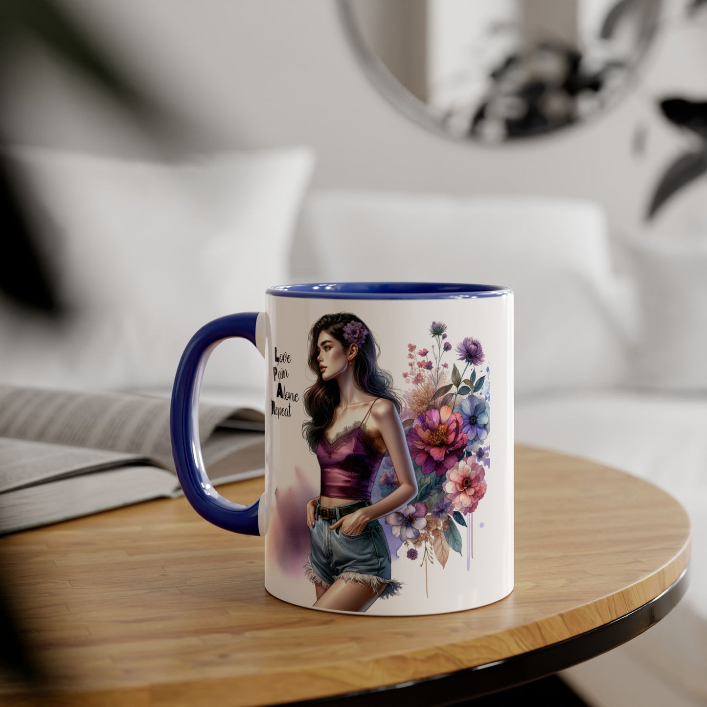 Floral Accent Mug, Personalized Coffee Cup, Artistic Drinkware, Unique Gift for Her, Women's Day Present, Home Decor