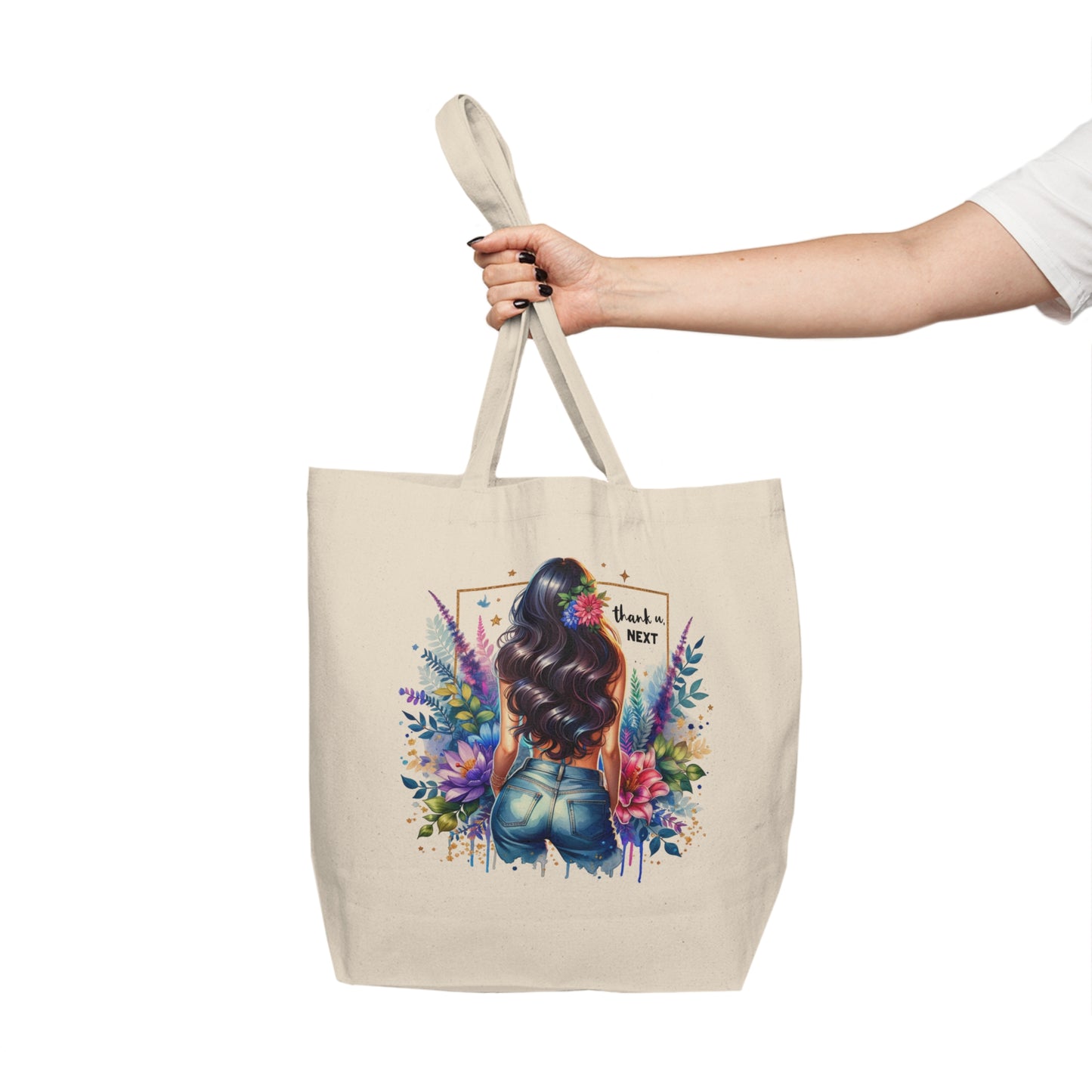 Thank U, Next Stylish Canvas Shopping Tote Bag, Floral Tote, Eco-Friendly Grocery Bag, Chic Shopper, Gift for Her, Market Tote