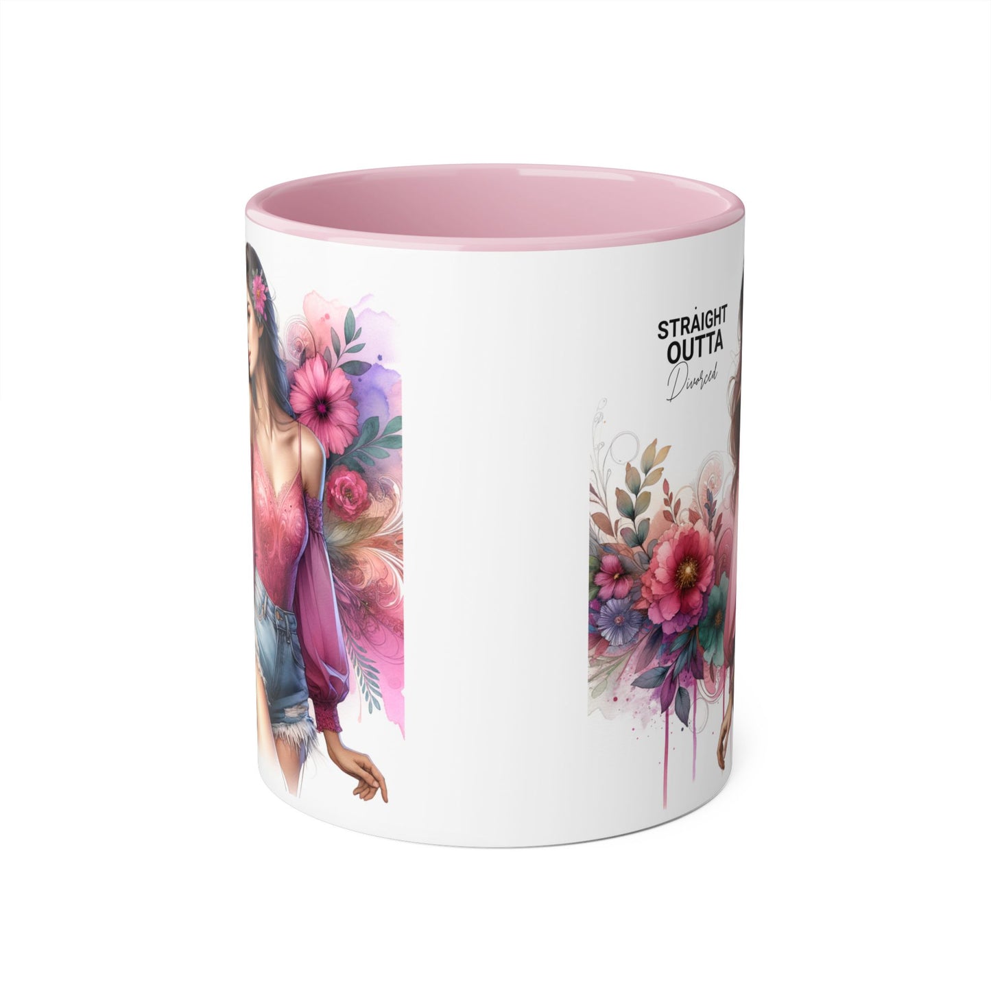 Straight Outta Divorced Humoristic Stylish Accent Mug, Floral Coffee Cup, Gifts for Her, Straight Outta, Unique Art Mug, Home Decor, Birthday Present