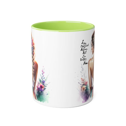 I Was Married Before But I'm Better Now Humoristic Floral Inspirational Accent Mugs | Unique Gift for Flower Lovers, Art Enthusiasts, Home Decor, Tea/Coffee Lovers, Motivation