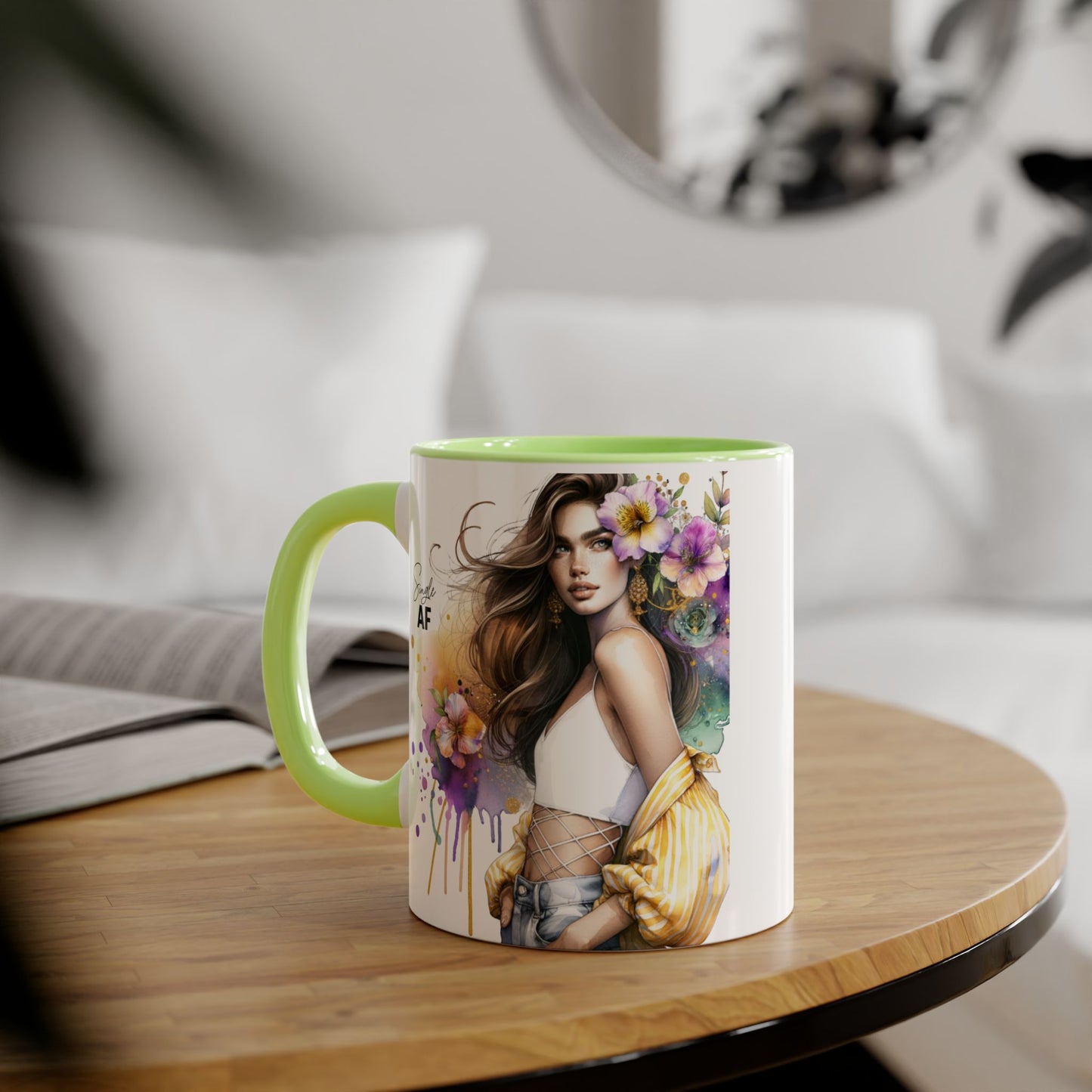 Single AF Chic Accent Mugs with Floral Art, Stylish Coffee Cups, Trendy Tea Mugs, Gift for Her, Motivational and Inspiring Drinkware