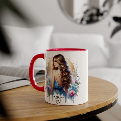 I'm Too Cute For My Ex Chic Accent Mug Designs, Coffee Cup Gift, Floral Artwork, Cute Mug, Inspirational Coffee Mug for Her, Ex Gift Idea, Stylish Drinkware