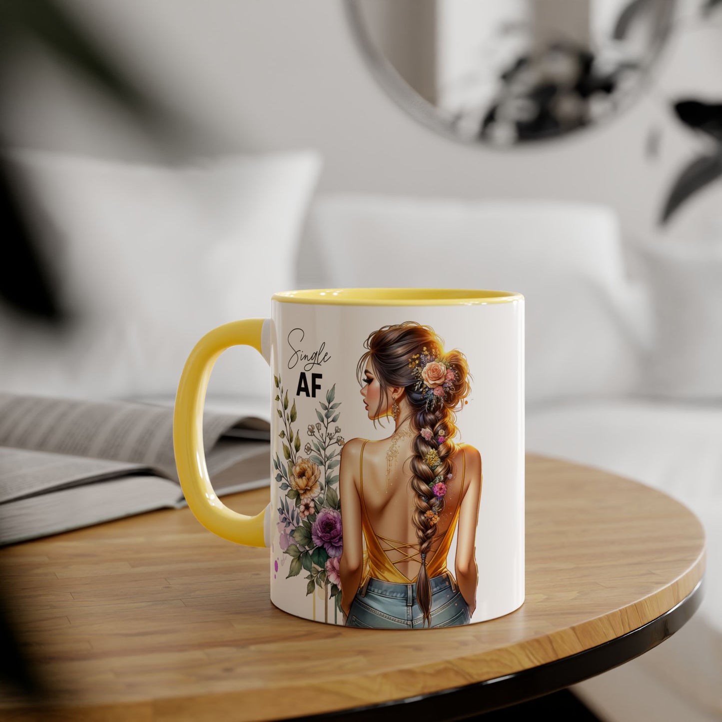 Single AF Floral Accent Mug - Cute Gift for Friends, Coffee Lover, Relationship Humor, Self-Care, Birthday, Celebration