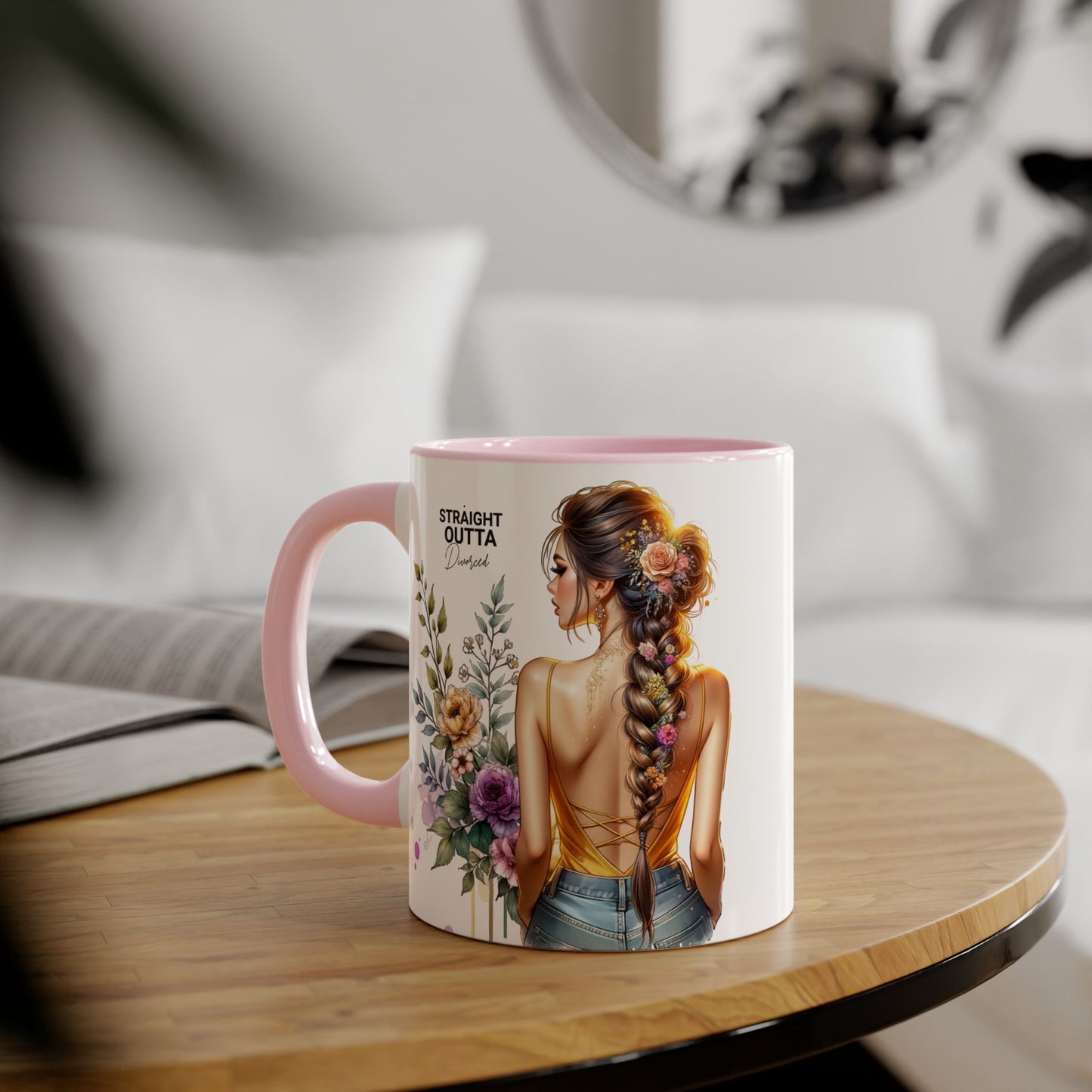 Straight Outta Divorced Humoristic Chic Floral Accent Mug with Elegant Design, Coffee Lover Gift, Home Decor, Mother's Day Present, Artistic Drinkware