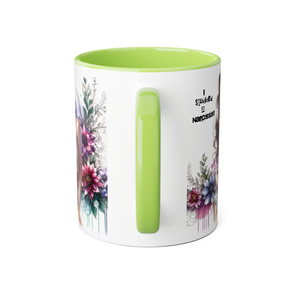 Floral Art Accent Mug, 11oz Coffee Cup, Gifts for Her, Unique Home Decor, Narcissist Quote, Morning Coffee