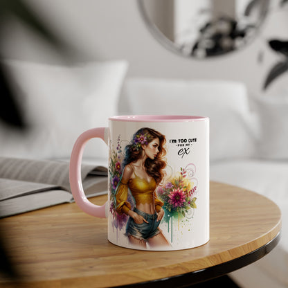 I'm Too Cute For My Ex Colorful Accent Mug with Floral Design, Unique Coffee Cup, Boho Chic Gift, Fun Ex Statement Mug, Artistic Drinking Mug, Cute Ceramic [...]