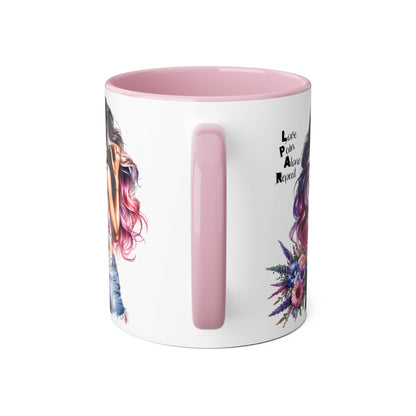 Vibrant Floral Accent Mug - Love Pain Alone Repeat, Coffee Lover Gift, Inspirational Drinkware, Art Mug, Stylish Home Decor