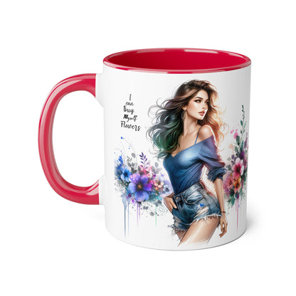 I Can Buy Myself Flowers Floral Twist Coffee Mug, Art Mug, Gift for Her, Creative Home Decor, Birthday Mug, Inspirational Drinkware, Busy with Flowers
