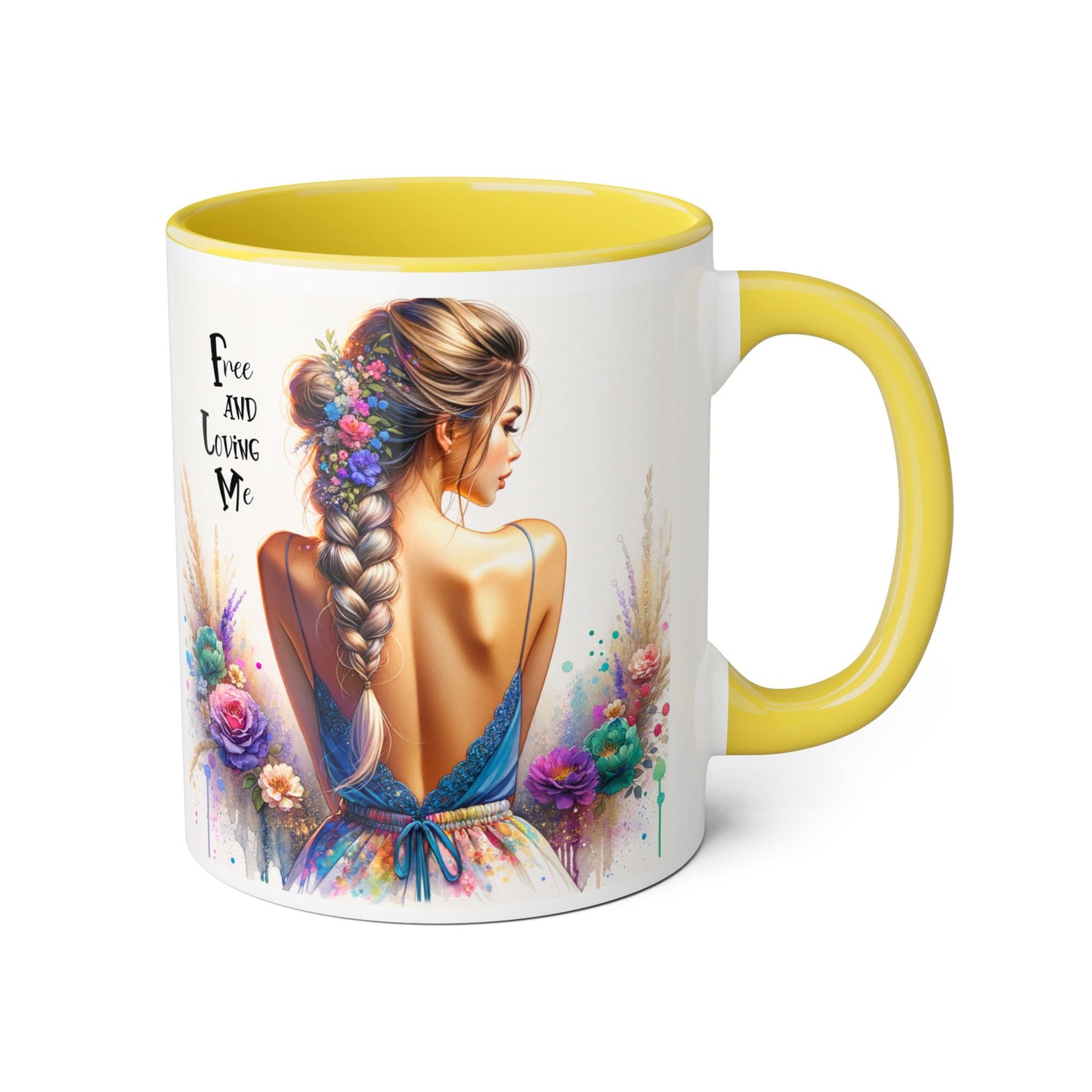 Free and Loving Me Floral Freedom Accent Mug - Inspirational Coffee Cup, Gift for Her, Artist Mug, Tea Lover's Cup, Home Decor
