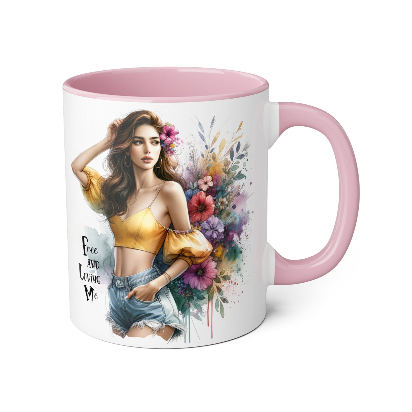 Free and Loving Me Bohemian Floral Accent Mug, Women's Gift, Coffee Mug, Inspirational Coffee Cup, Tea Lover's Mug