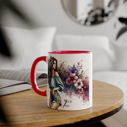 Yuck Fou Bohemian Floral Accent Mug, 11oz Coffee Cup for Art Lovers, Unique Gift for Birthdays, Mother's Day, Relaxation Tea, Decor