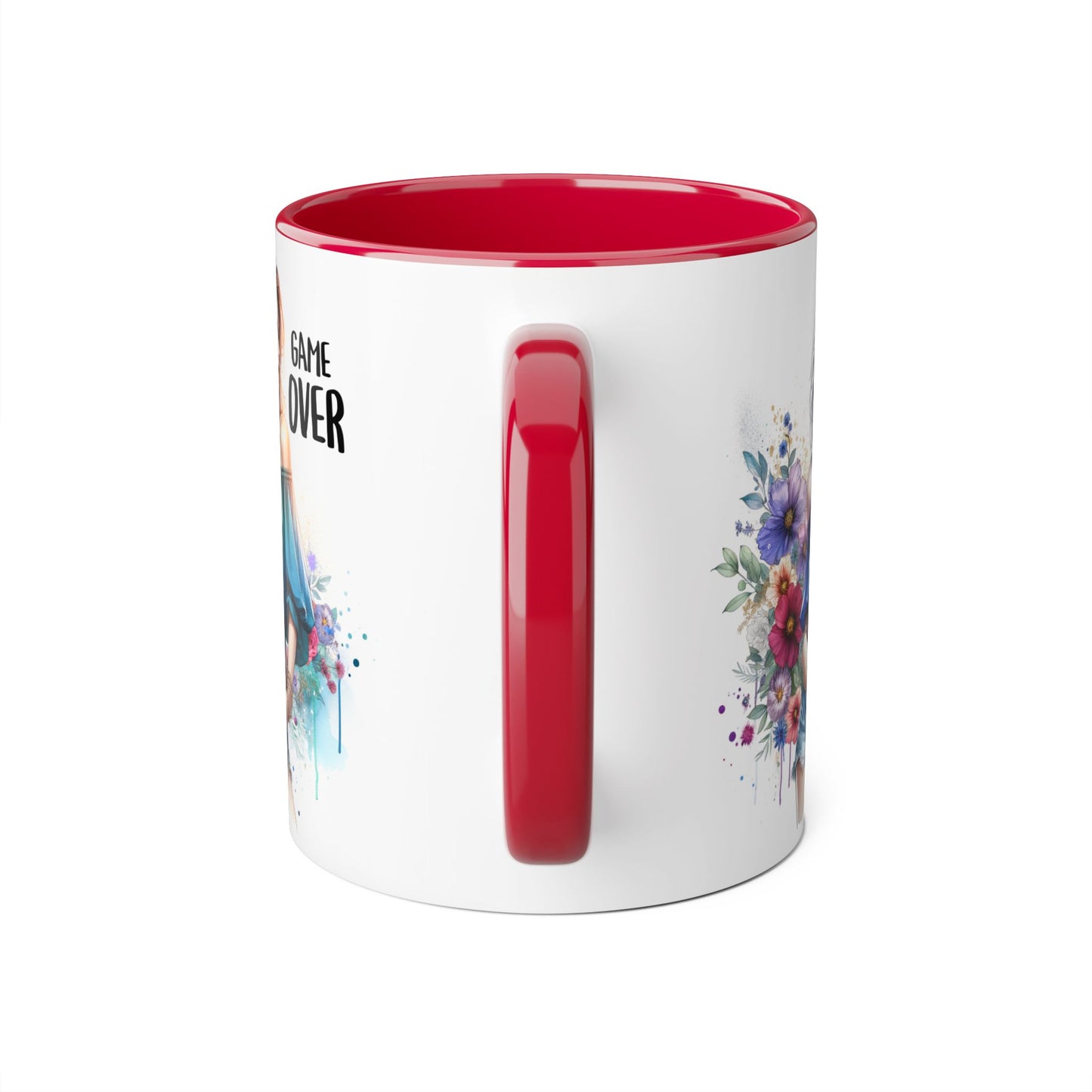 Vibrant Game Over Accent Mug - Floral Design, 11oz Coffee Cup, Unique Gift, for Gamers, Birthday or Everyday Use