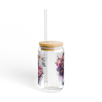 I Don't Make Mistakes, I Date Them Artistic Sipper Glass with Straw, 16oz - Perfect Gift for Coffee Lovers, Unique Home Decor, Floral Design, Personalized Drinkware